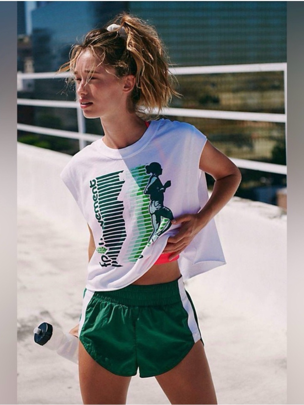 NWT! FP Free People Movement Inspire Graphic Tank Sz:L Color:White/Green Combo